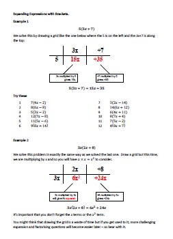 Expanding brackets using the grid method.